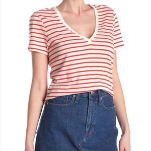 Madewell Theresa Classic Red white Striped V-neck short sleeve casual T-shirt